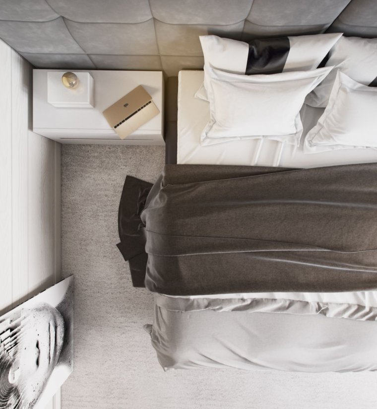 Серая кровать вид сверху