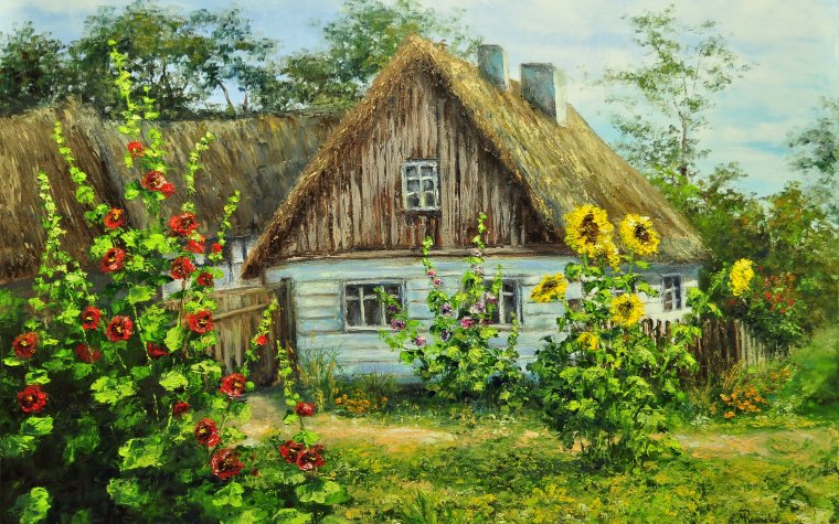 Пейзаж домик в деревне