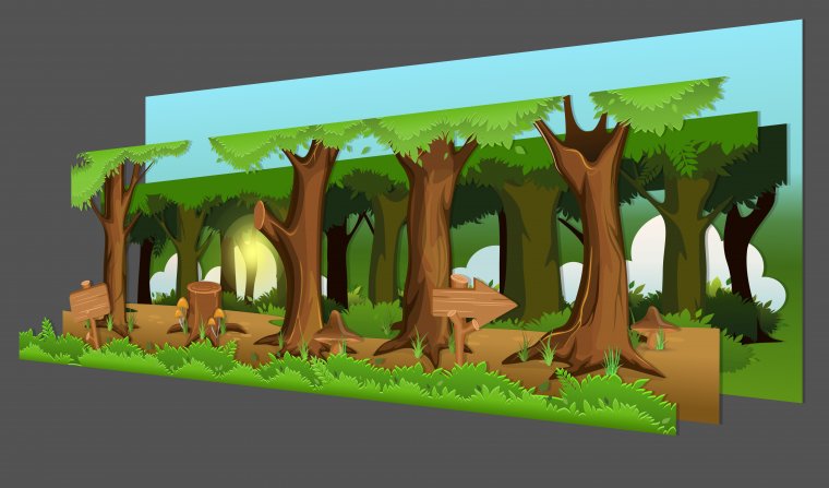 Сцена мультяшная в лесу