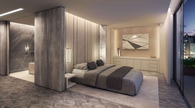 Спальня с гардеробной комнатой в современном стиле