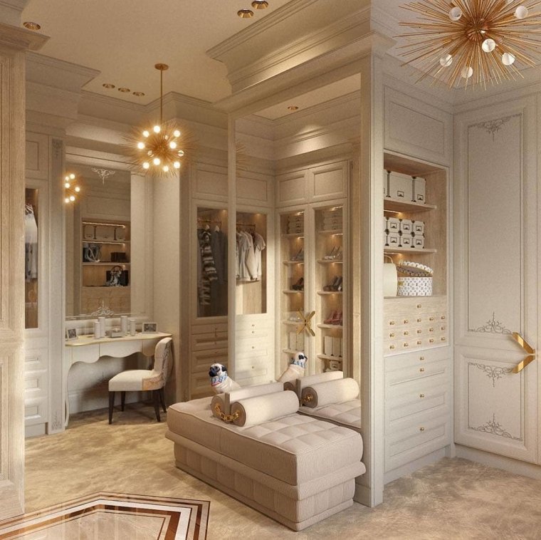 Спальня с гардеробной комнатой классика