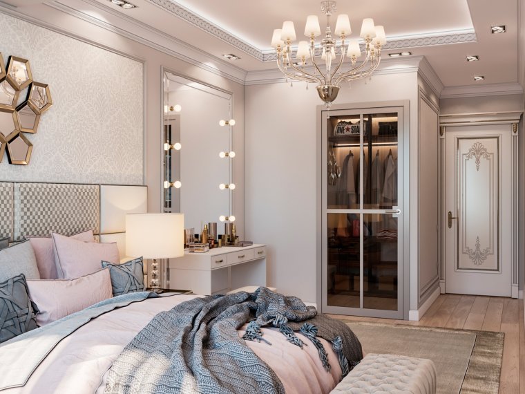 Спальня с гардеробной современная классика