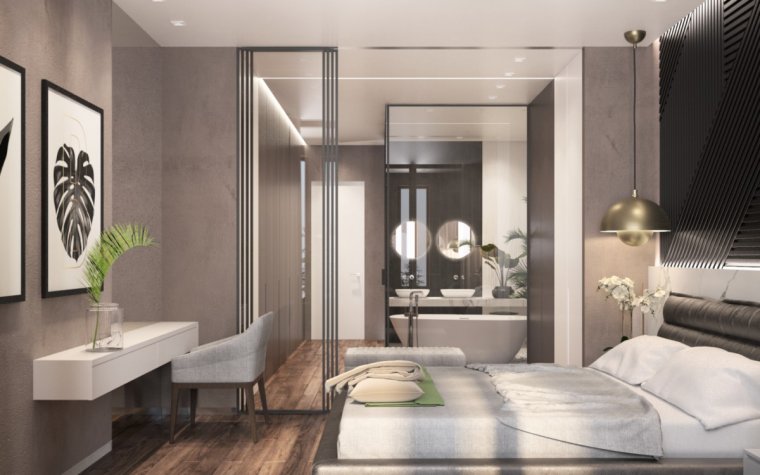 Спальня с ванной и гардеробной