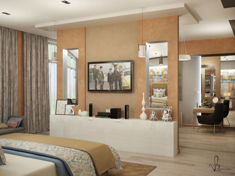 Спальня совмещенная с гардеробом и санузлом