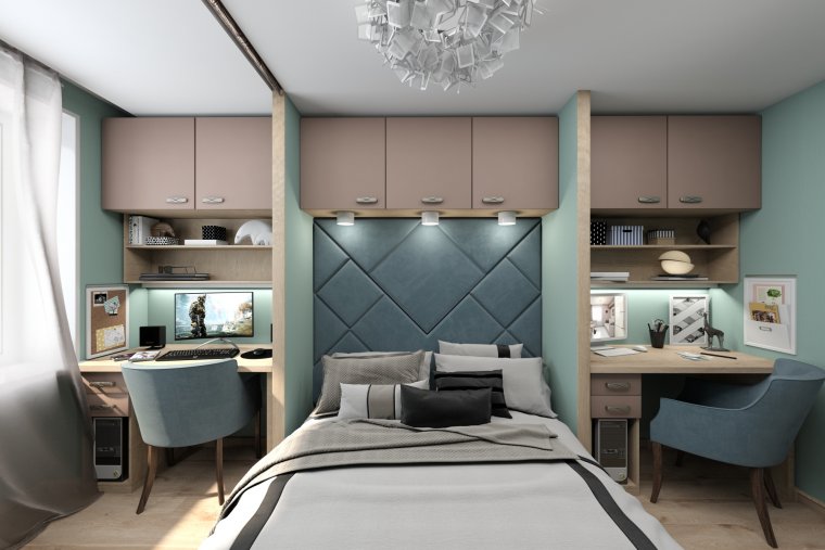 Зонирование спальни и кабинета