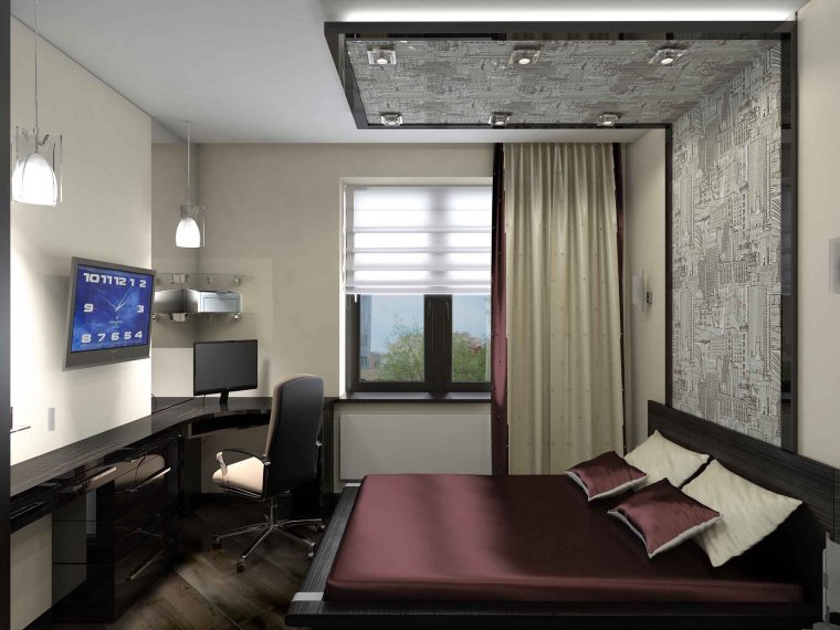 Интерьер спальни с рабочей зоной