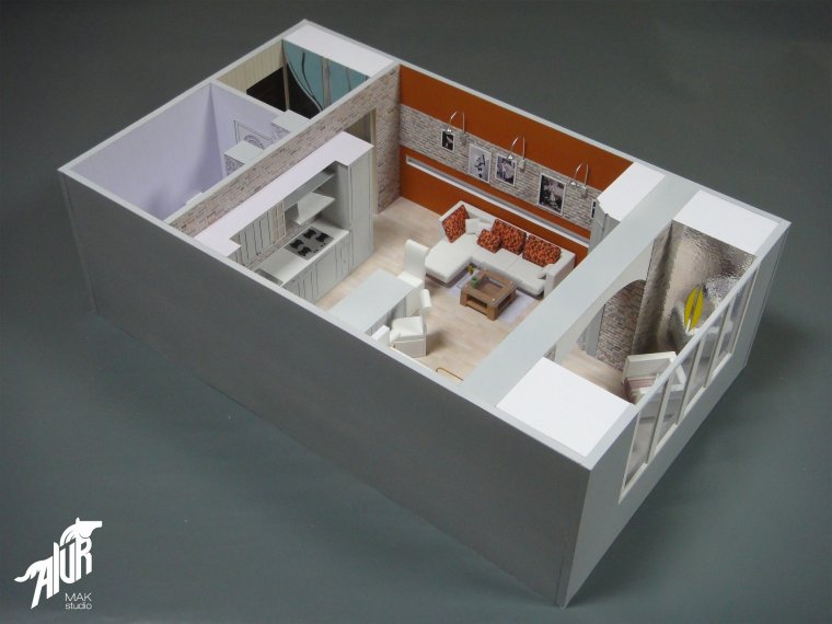 Макет интерьера комнаты из бумаги