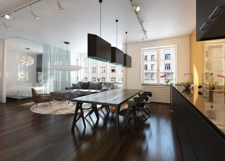 Трековые системы в интерьере кухни