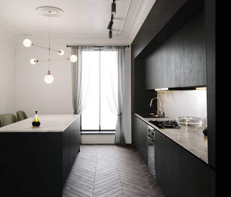 Кухня в минималистическом стиле в тёмных тонах