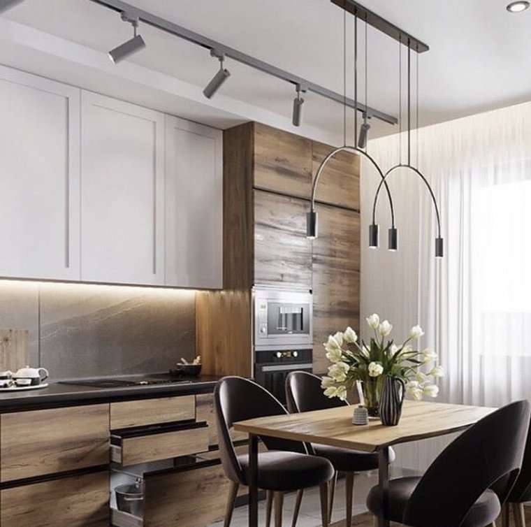 Трековые светильники на кухне