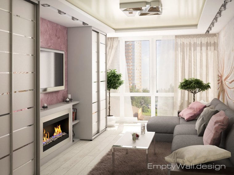 Гостиная с камином в хрущевке