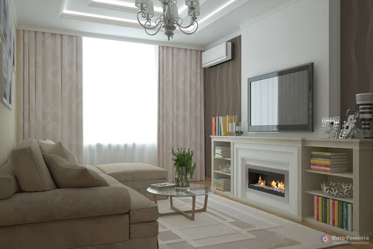 Гостиная с камином в хрущевке