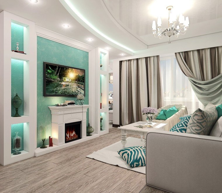 Зал в бирюзовых тонах