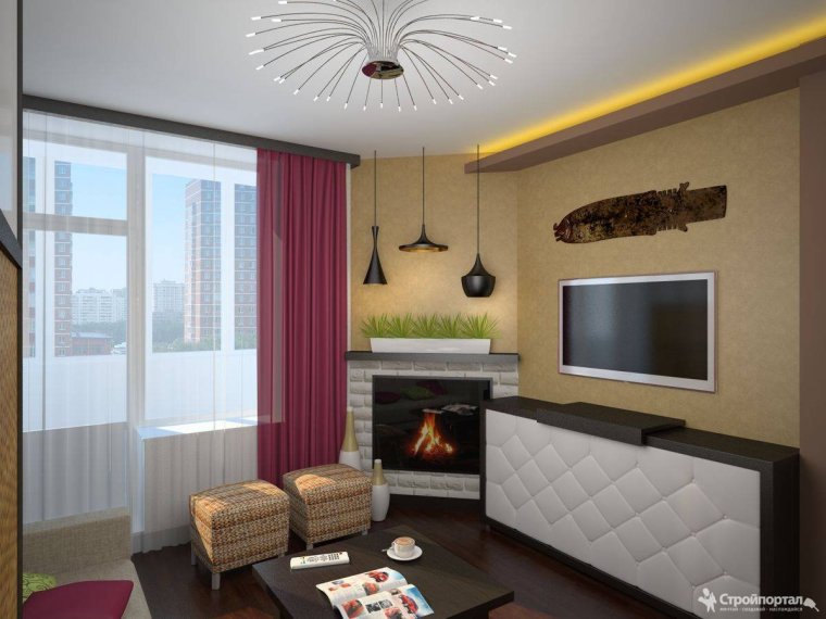 Электрический камин в гостиной хрущевки