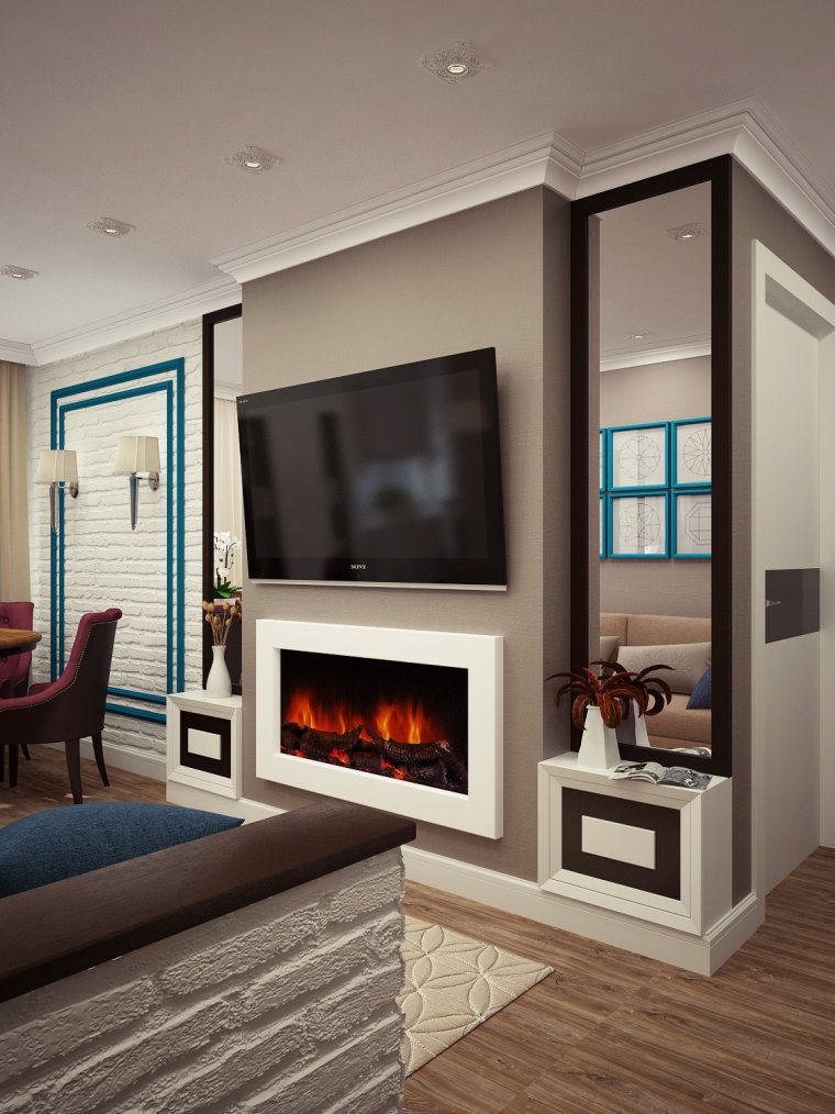 Гостиная с угловым камином