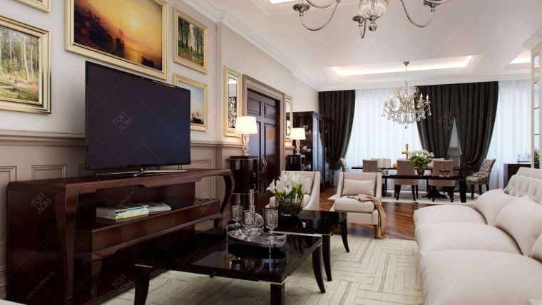 Темная гостиная в классическом стиле