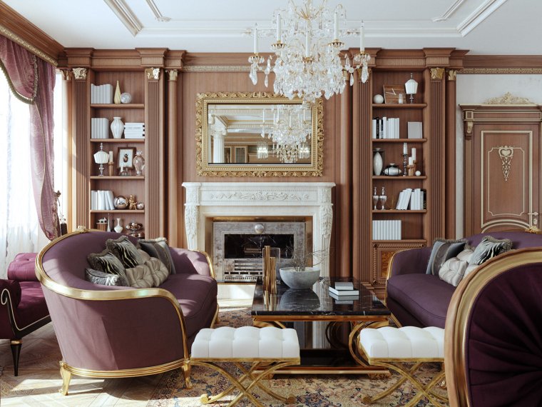 Гостиная в классическом стиле коричневая мебель