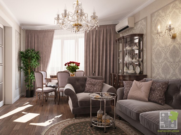 Интерьер современная классика коричневая