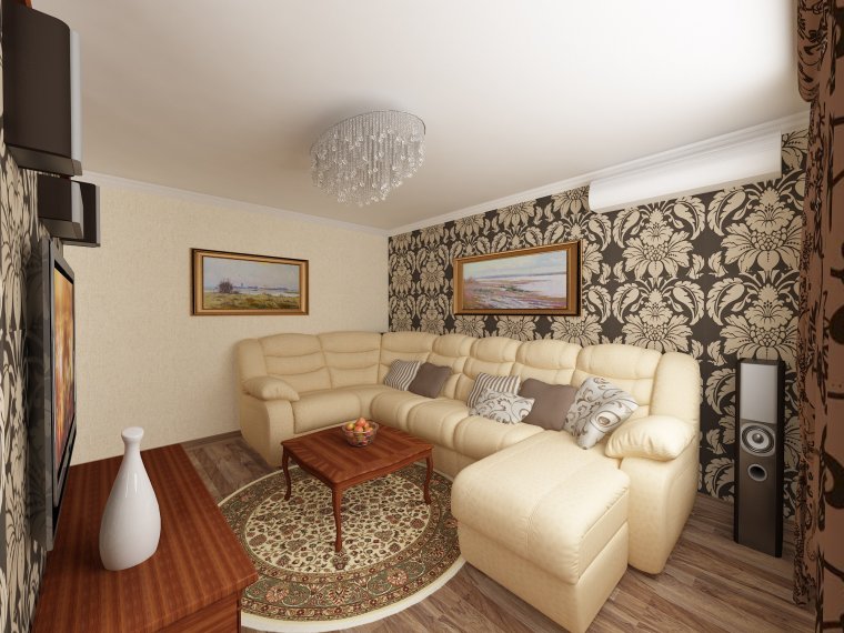 Интерьер гостиной в двухкомнатной квартире