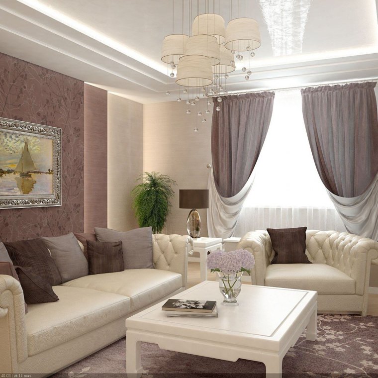 Интерьер гостиной в бежевых тонах