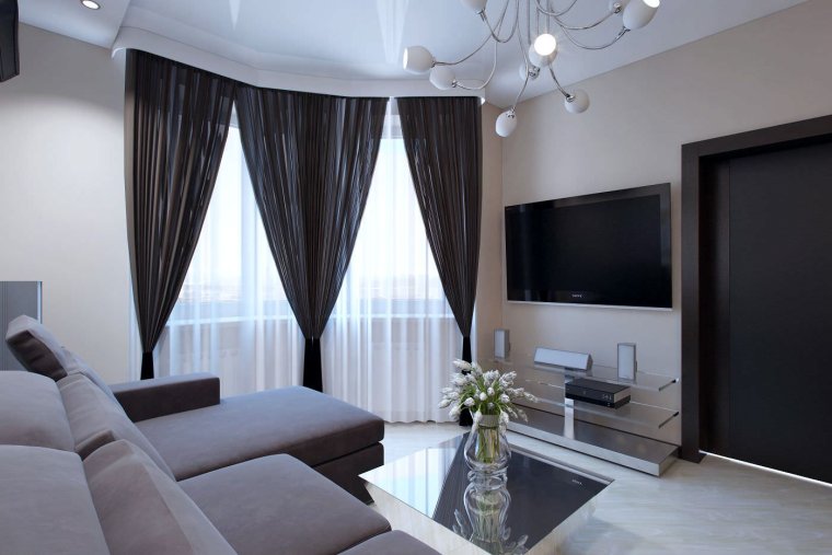 Гостиная с черными занавесками