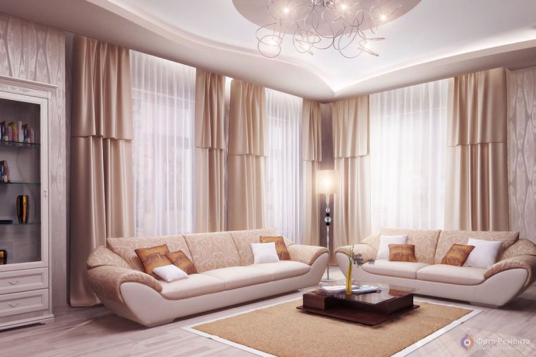 Гостиная с двумя окнами