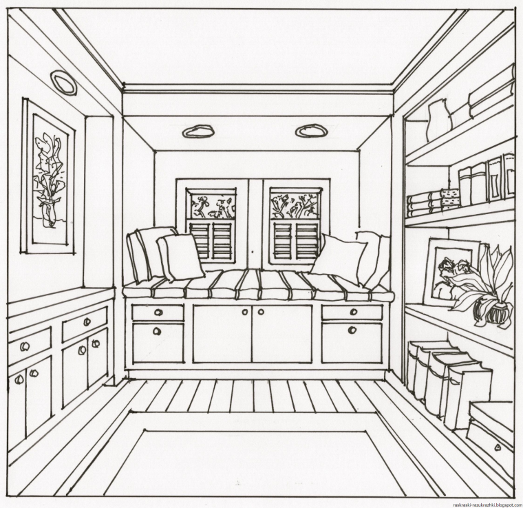 Раскраска интерьер комнаты