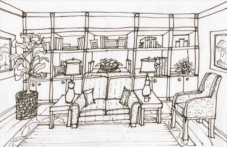 Интерьер комнаты рисунок шкафа