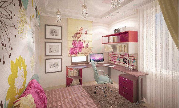 Интерьер квадратной комнаты для девочки