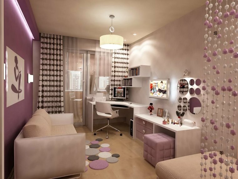 Комната для подростка девочки прямоугольная