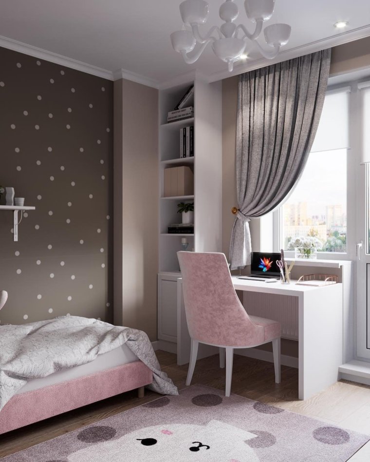 Квадратная спальня для девочки подростка
