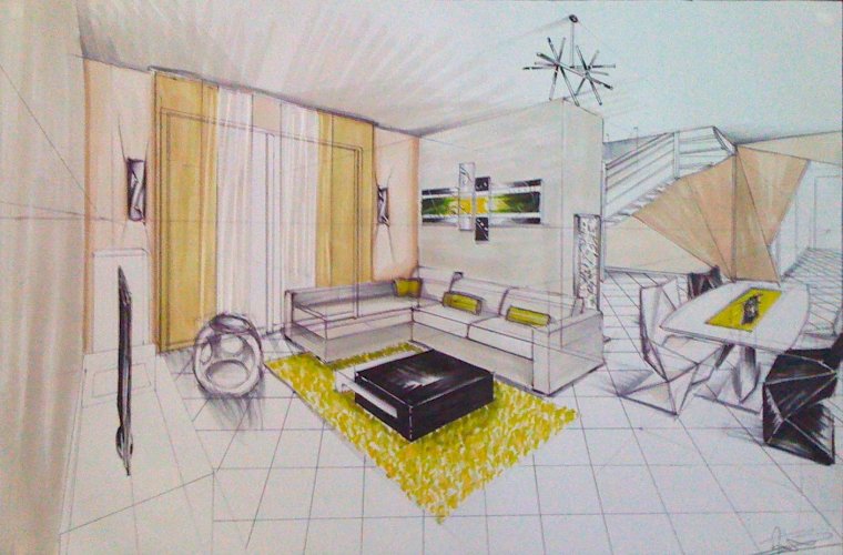 Комната в перспективе в цвете