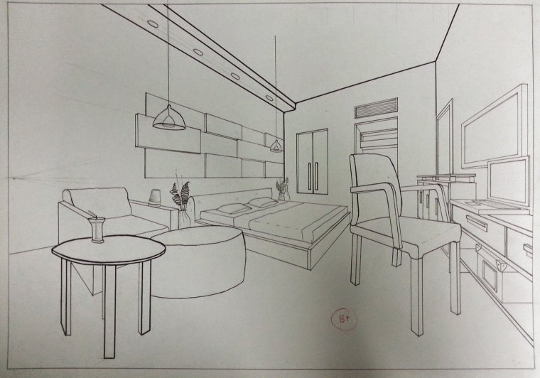 Рисование интерьера в угловой перспективе