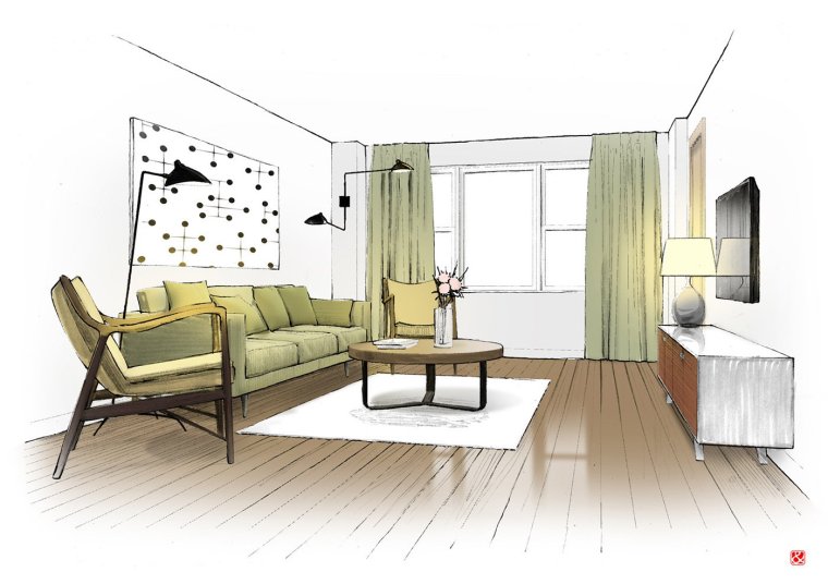 Зарисовка интерьера жилого помещения