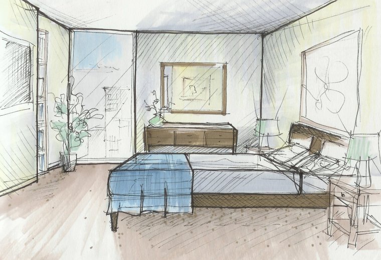 Перспектива комнаты спальни