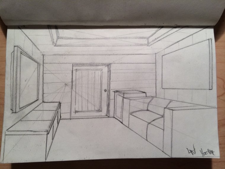Комната в перспективе карандашом