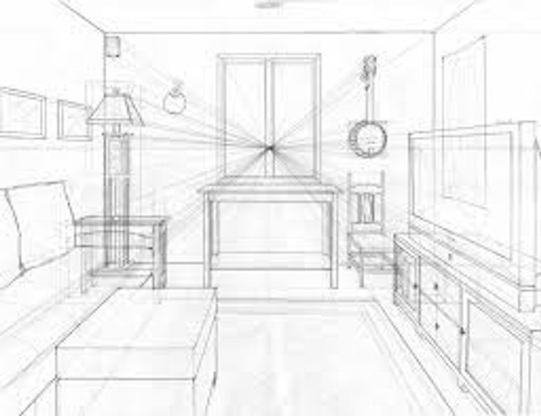 Фронтальная перспектива интерьера комнаты