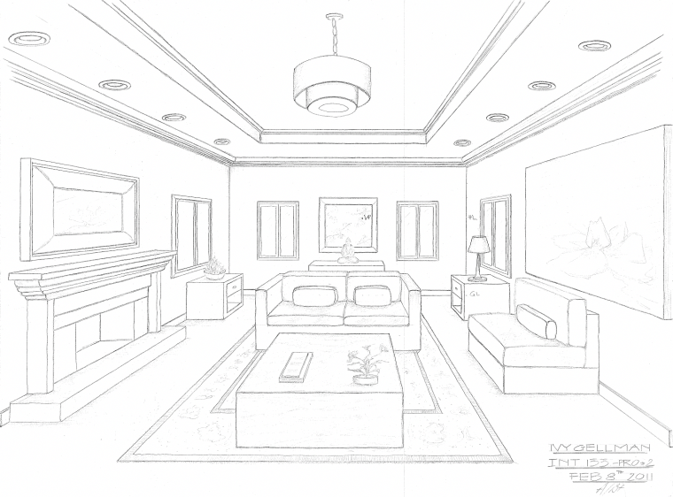 Комната в перспективе карандашом