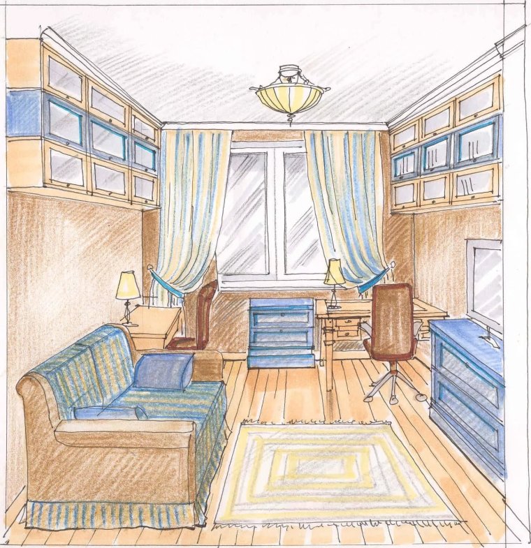 Фронтальная перспектива комнаты