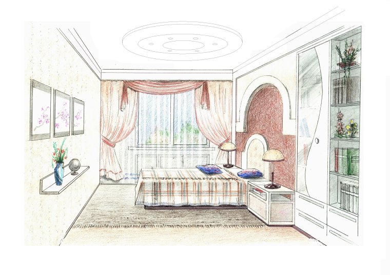 Эскизный набросок интерьера детской комнаты