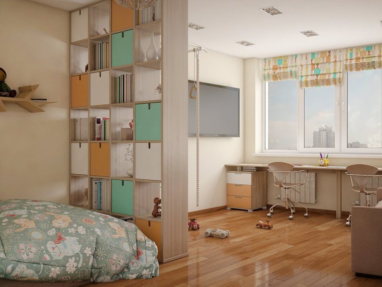 Зонирование детской комнаты для двоих детей