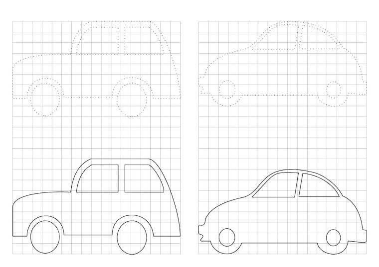 Машинки по клеточкам в тетради для детей