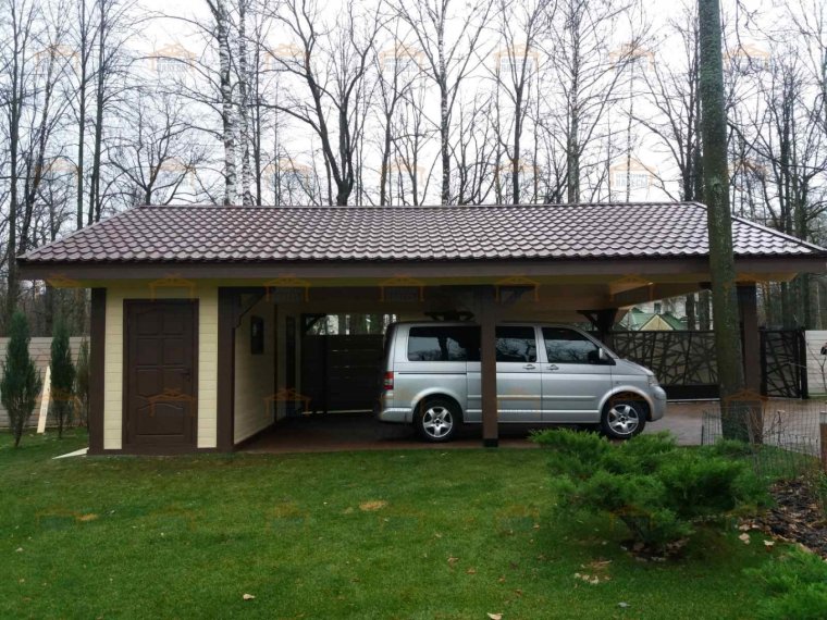 Деревянный навес для машины