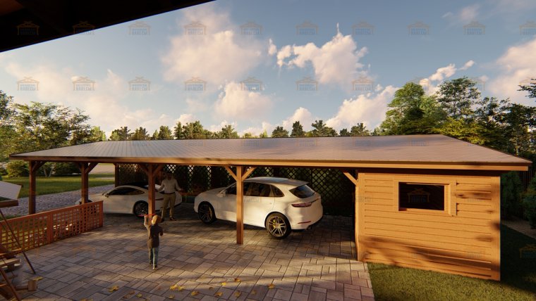 Навес с сараем для автомобиля