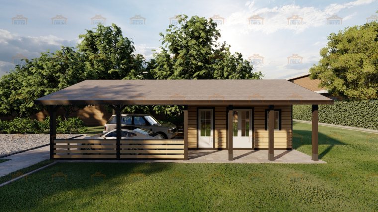 Сарай с навесом для машины