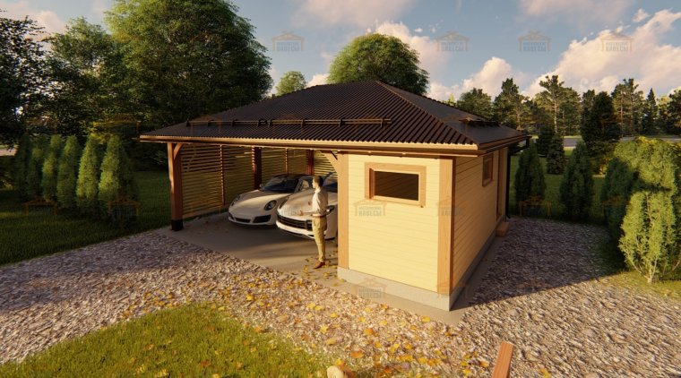 Сарай с навесом для машины