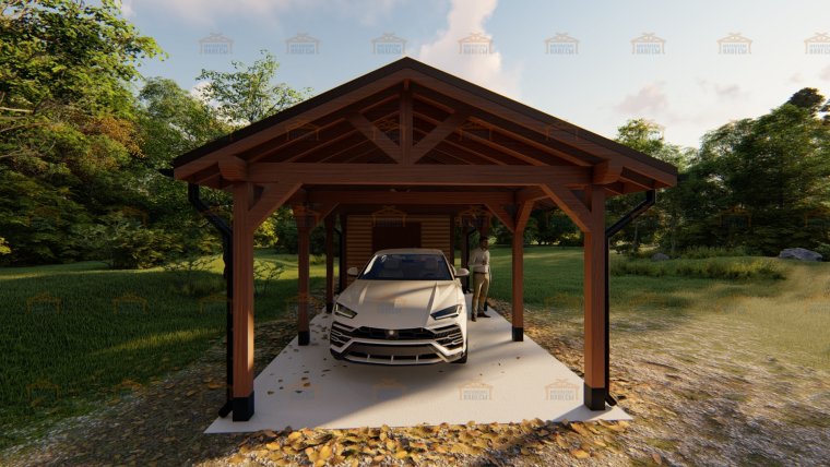 Навес на две машины с хозблоком