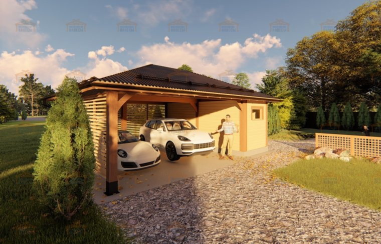 Сарай с навесом для машины