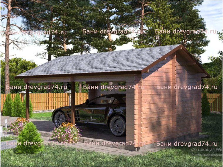 Гараж с навесом для машины