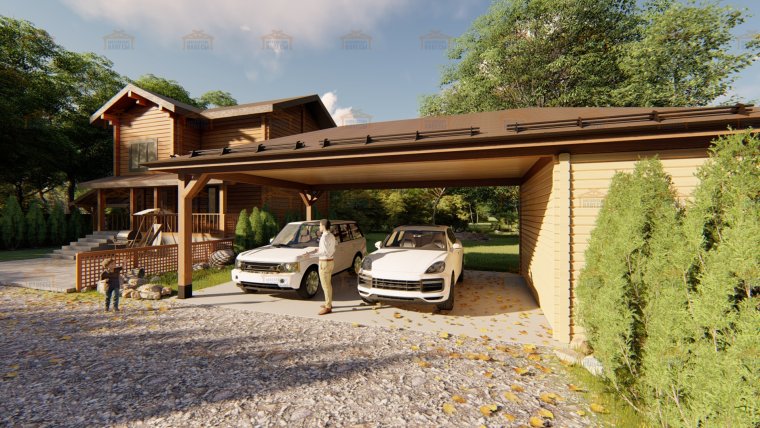 Деревянный навес на две машины